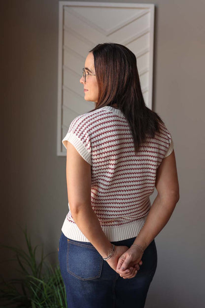 Brick Red Stripe Ribbed Sweater
