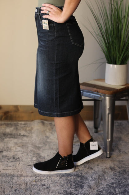 Piper Solid Black Wash Denim Skirt