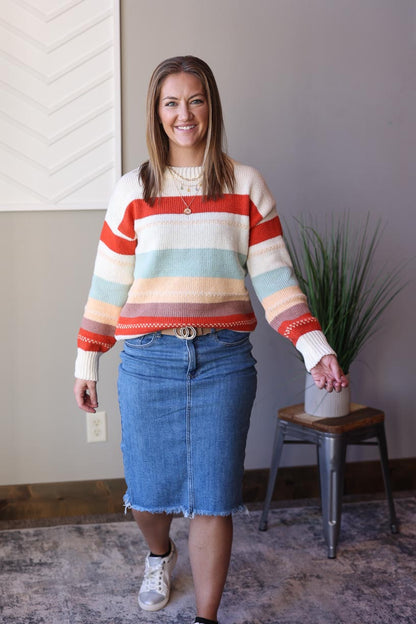 Drop Shoulder Striped Colorblock Sweater • S, M, XL