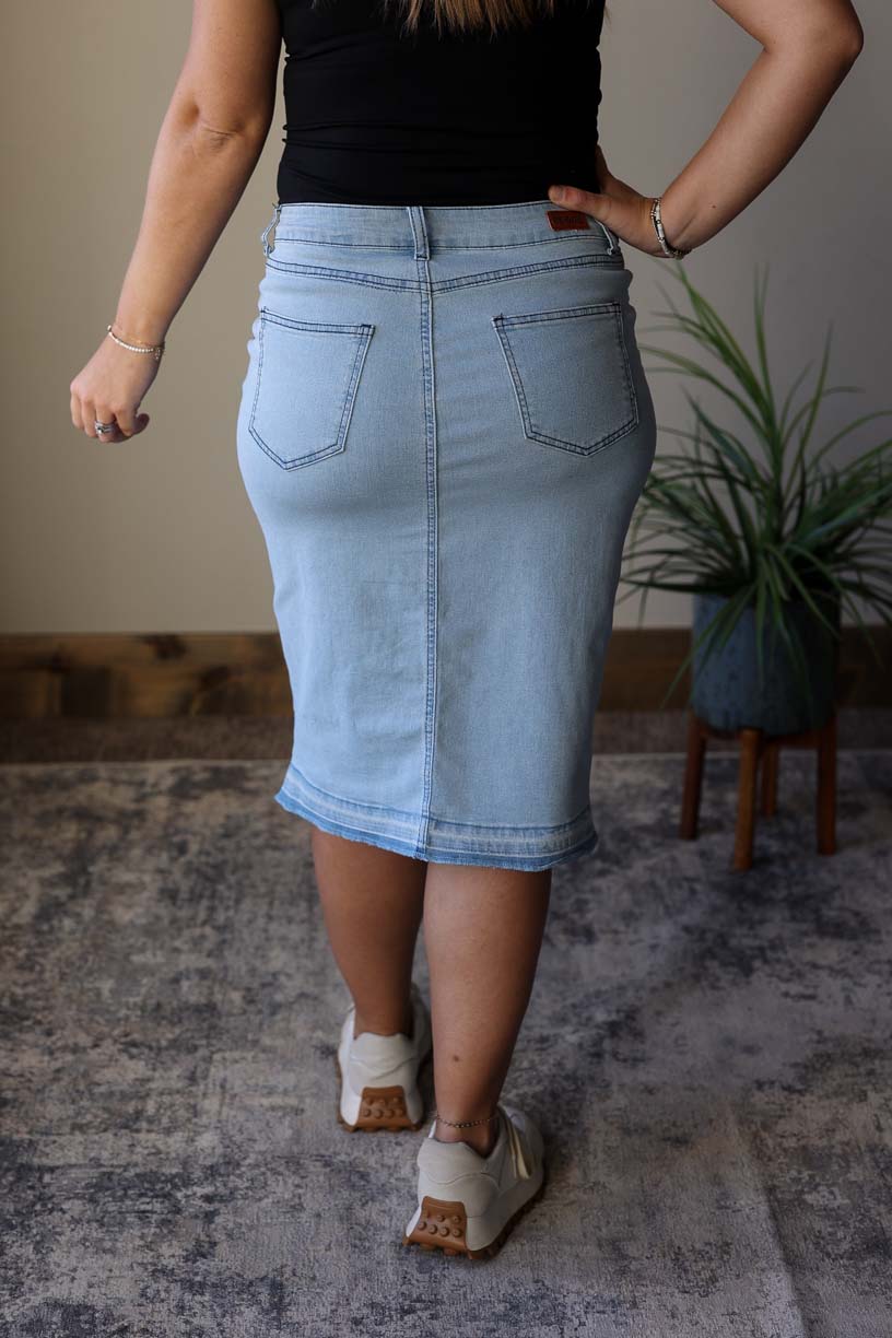 Sarah Light Was Moto Denim Skirt