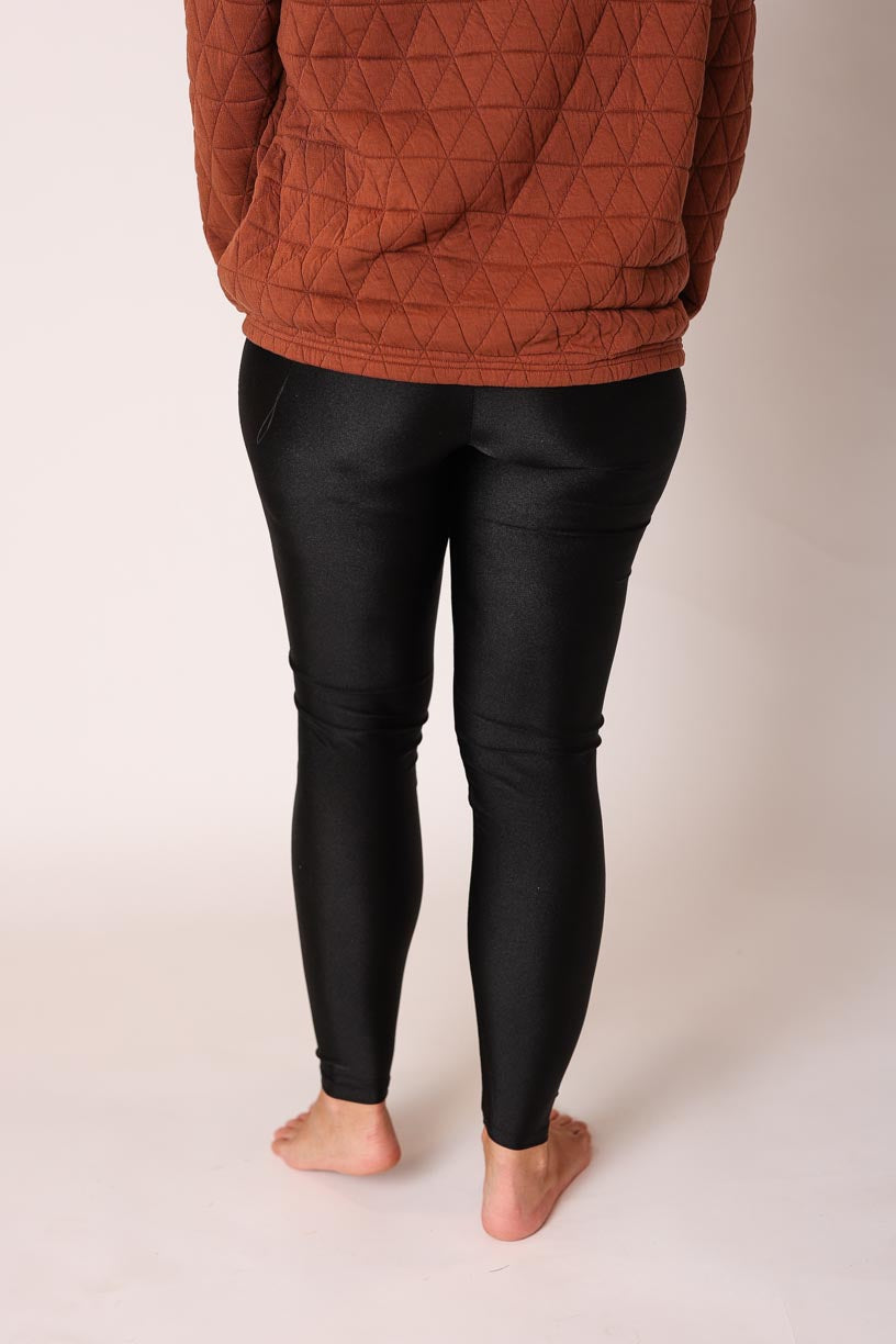 Black Faux Leather Winter High Waisted Leggings (Plus Size Available)