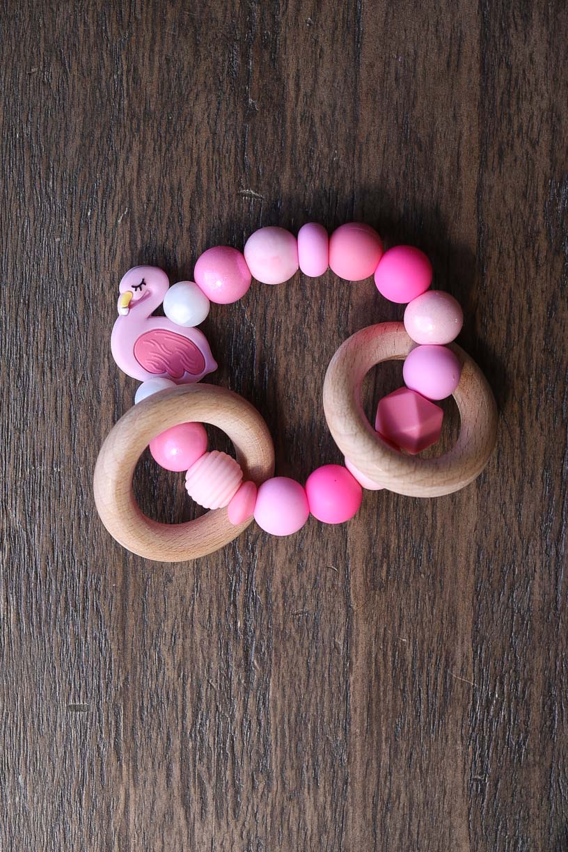 Swan Silicone Bead Wristlet Baby Rattle