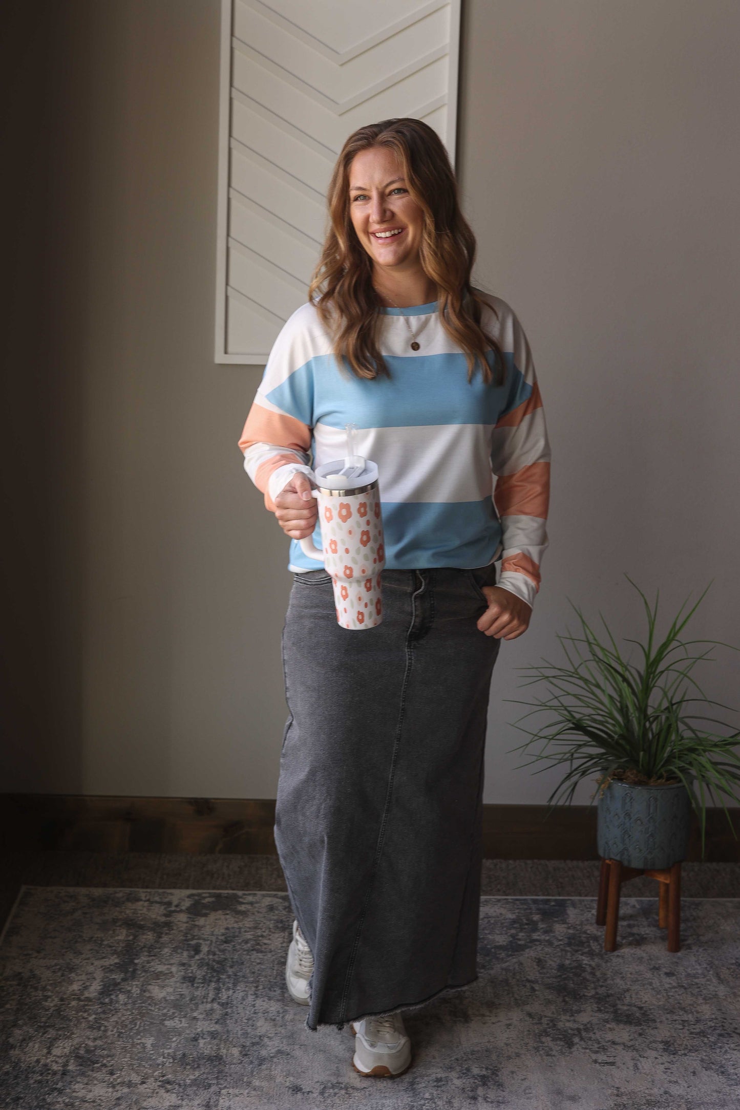 Sky Blue Colorblock Striped Top