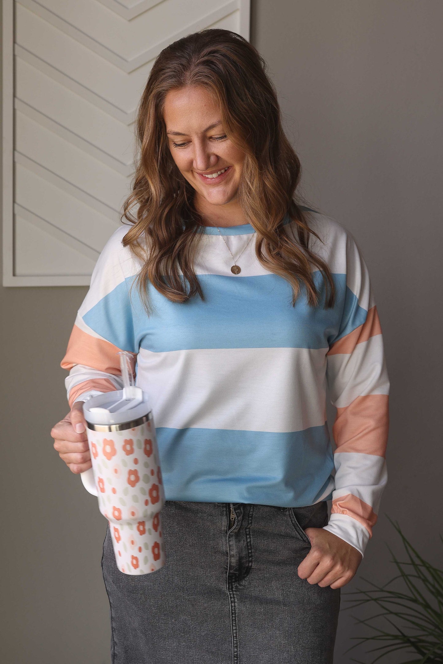 Sky Blue Colorblock Striped Top