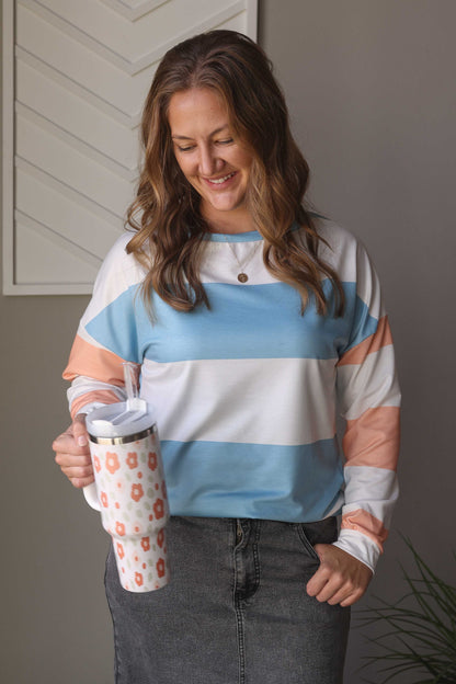 Sky Blue Colorblock Striped Top