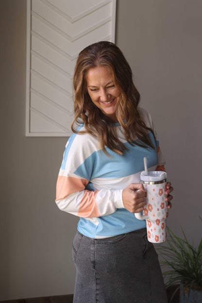 Sky Blue Colorblock Striped Top