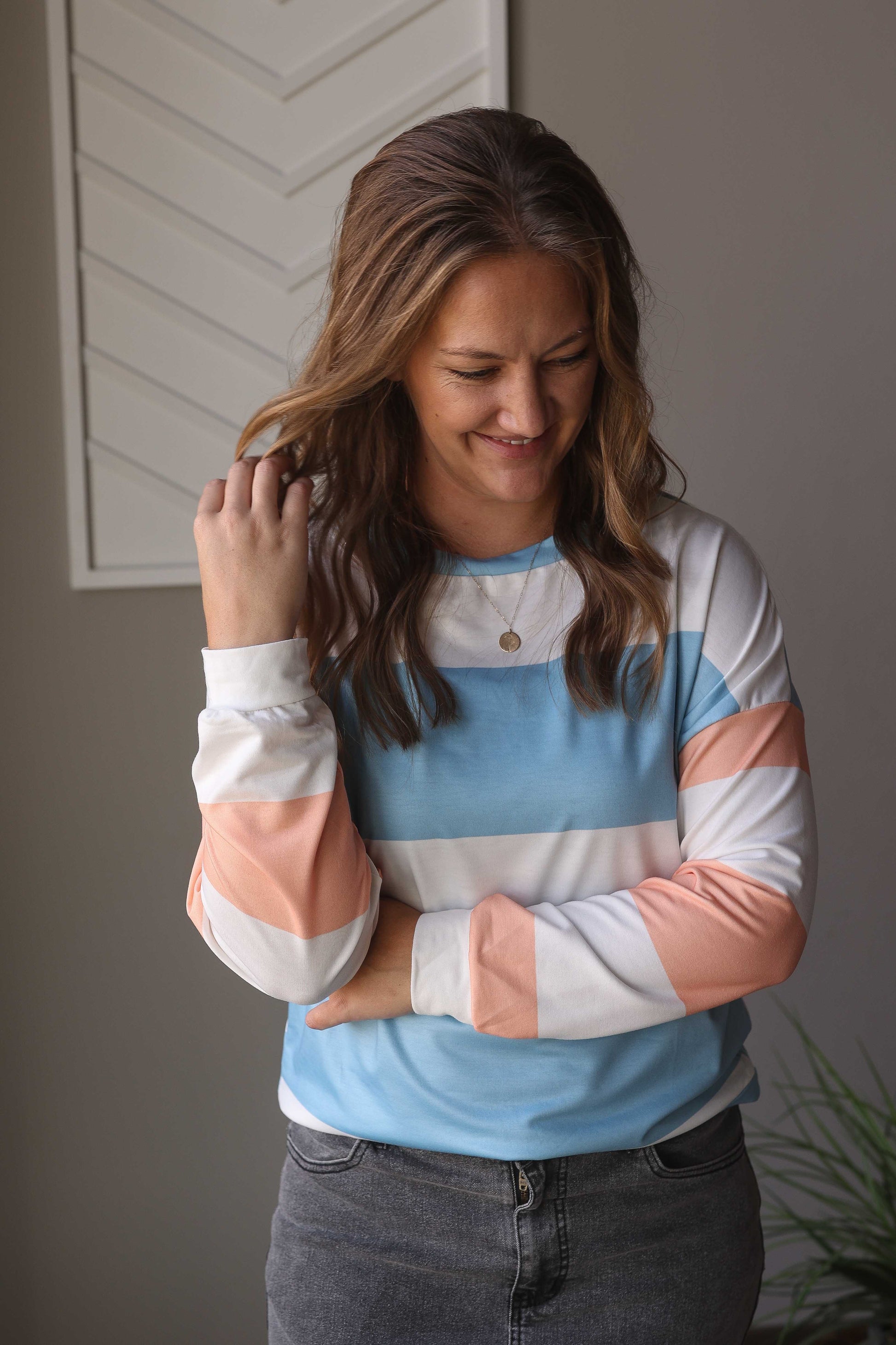 Brighten up your wardrobe with our Sky Blue Colorblock Striped Top! This lightweight top is perfect for coffee runs, errands, or just relaxing at home. The cheerful colorblock design will add a fun pop of color to any outfit. Versatile and stylish - a must-have for your everyday wardrobe. Modest Trendy Affordable Women's Fashion for Cute mom Outfits 2024 at Classy Closet Boutique