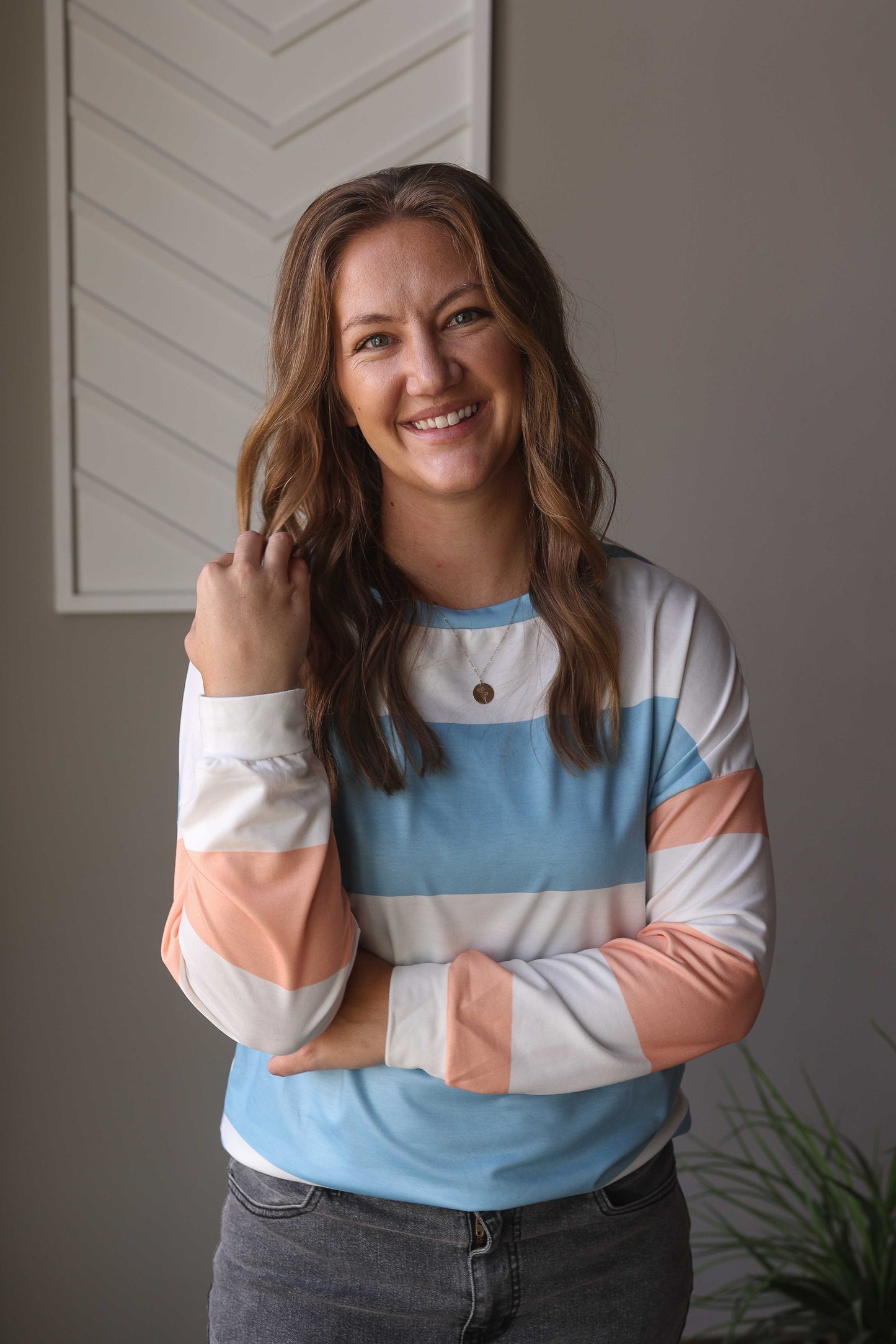 Sky Blue Colorblock Striped Top