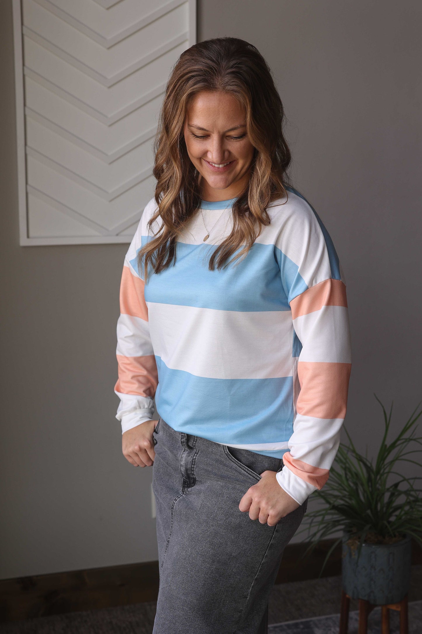 Sky Blue Colorblock Striped Top