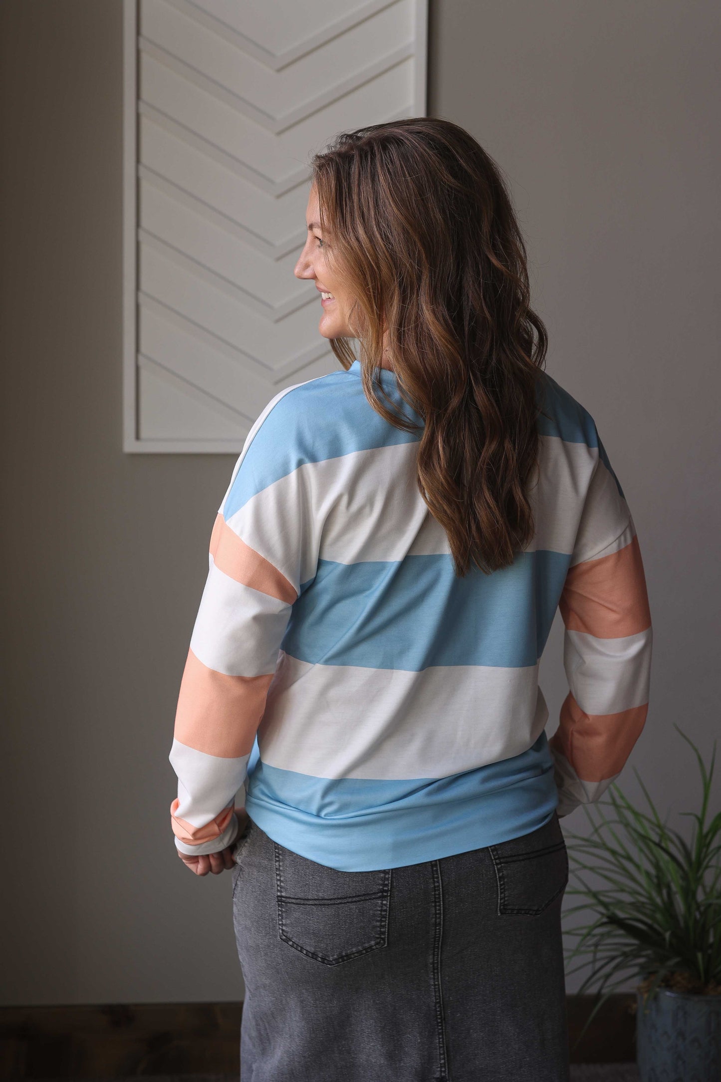 Sky Blue Colorblock Striped Top