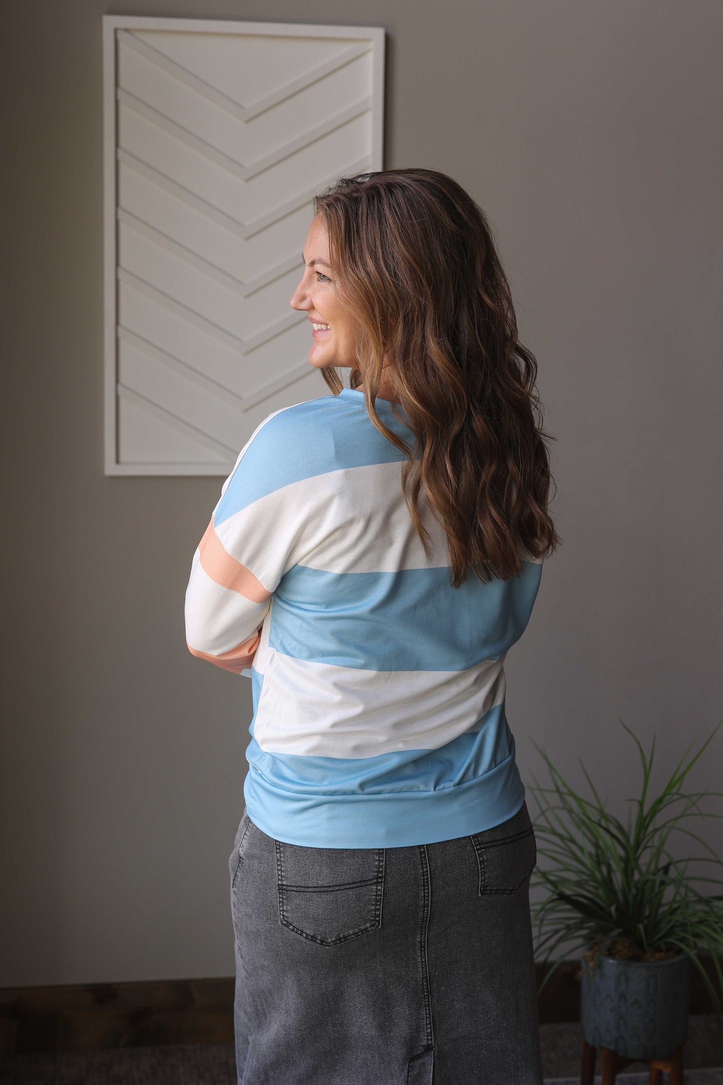 Sky Blue Colorblock Striped Top
