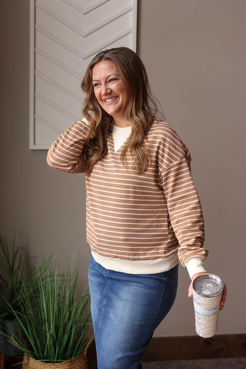 Khaki Stripe Textured Top; XL