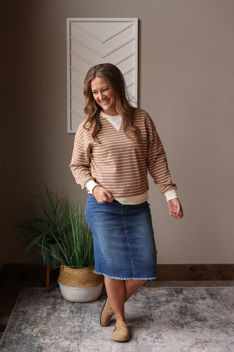 Khaki Stripe Textured Top; XL