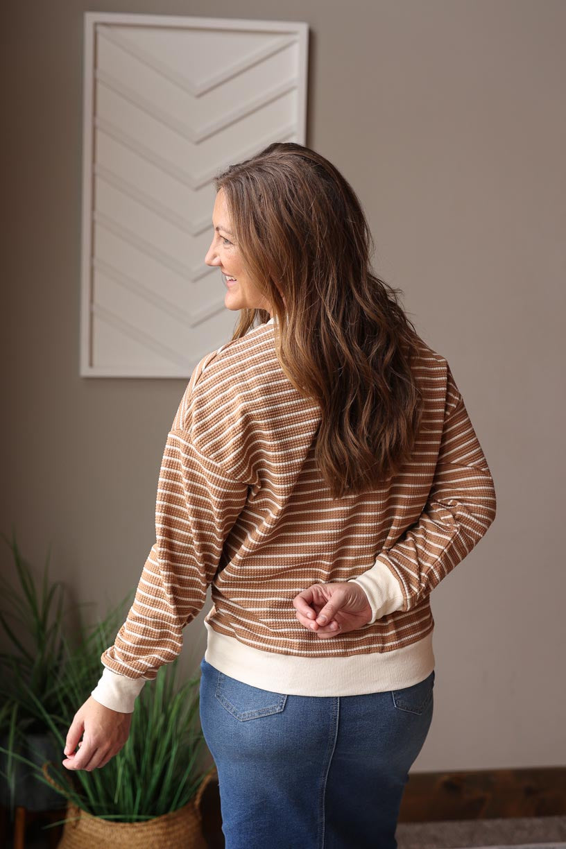 Khaki Stripe Textured Top; XL
