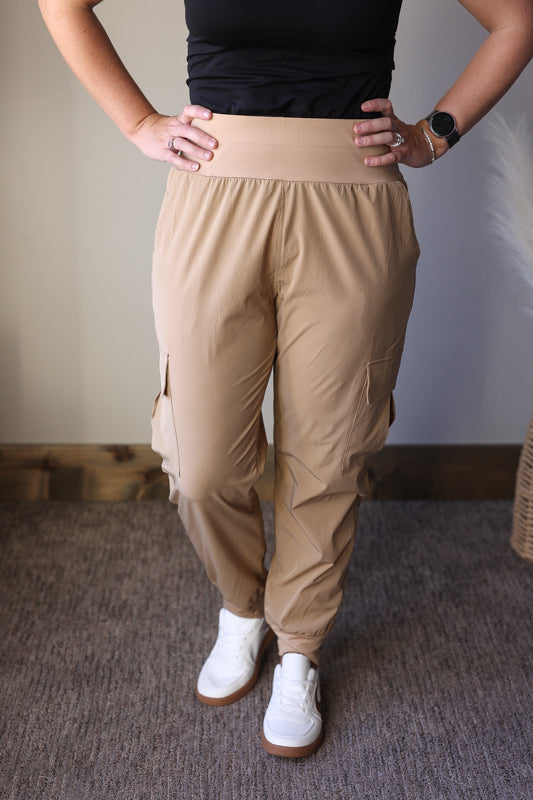 Khaki High Waist Cargo Joggers