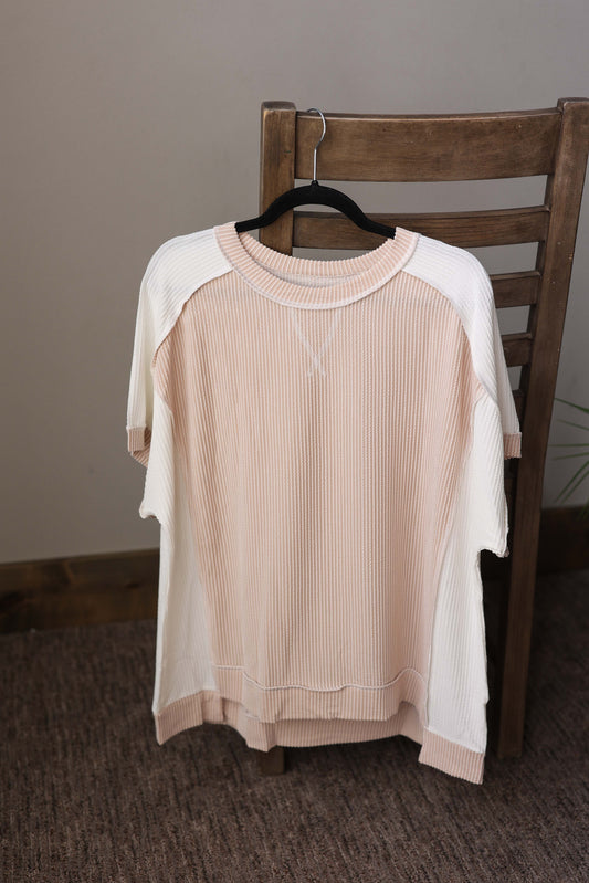 Parchment Ribbed Colorblock Top