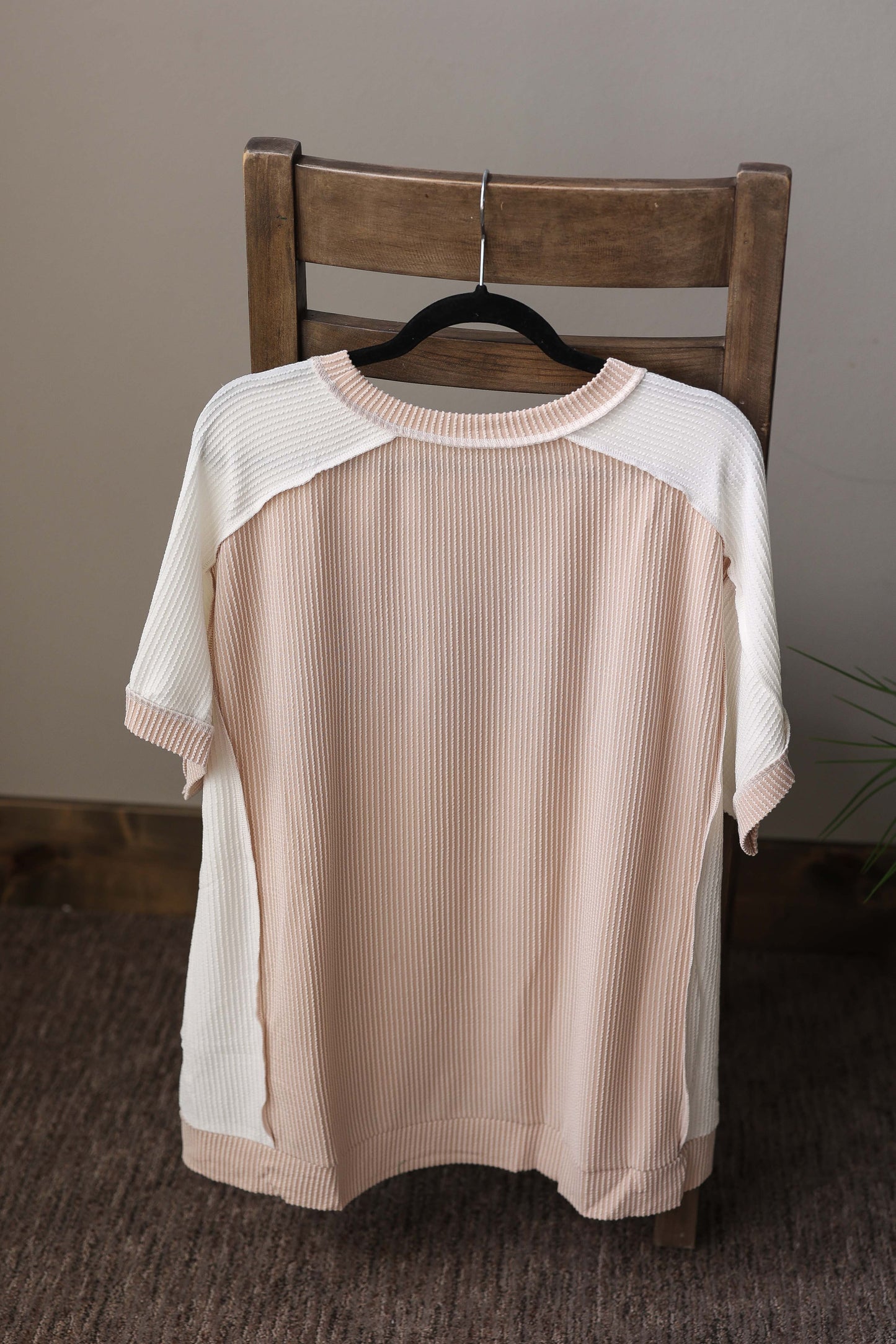 Parchment Ribbed Colorblock Top
