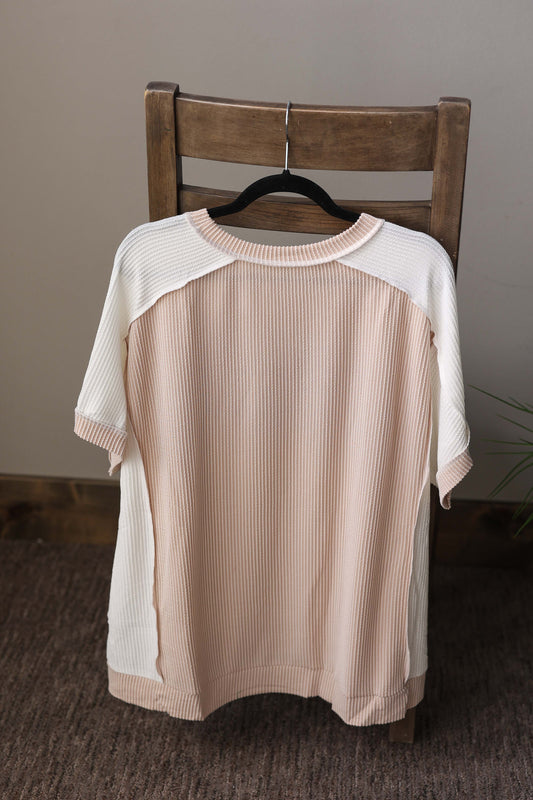 Parchment Ribbed Colorblock Top