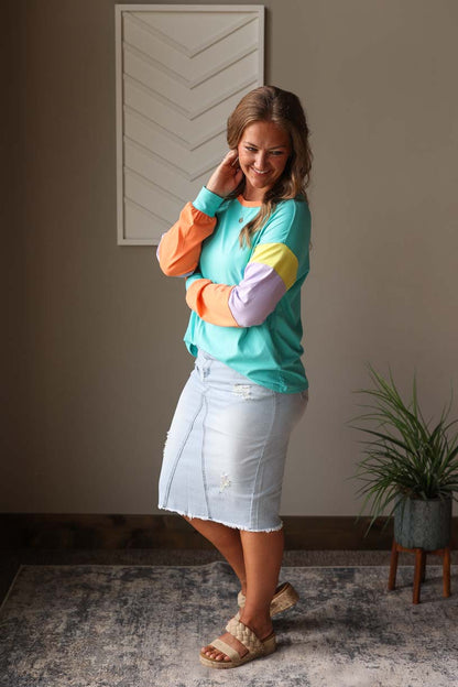 Light Blue Colorblock Top • S-2XL PLUS