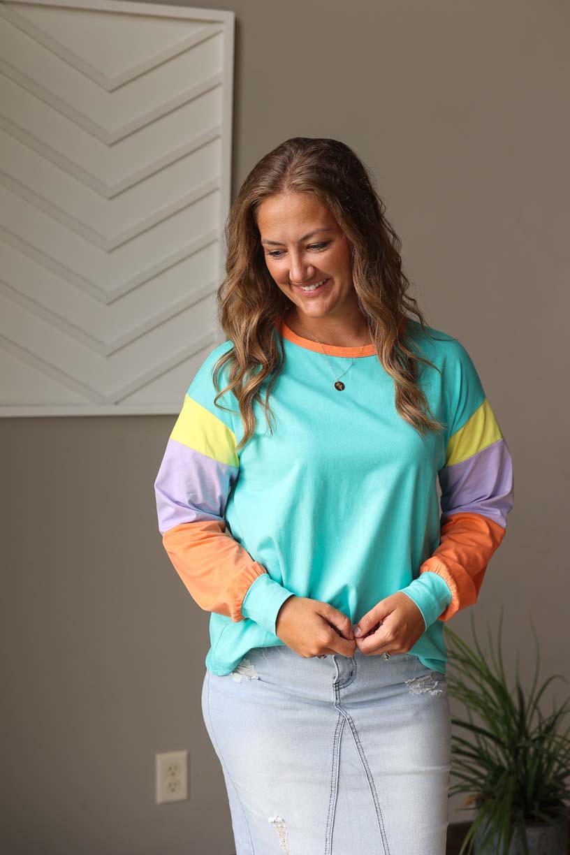 Light Blue Colorblock Top • S-2XL PLUS