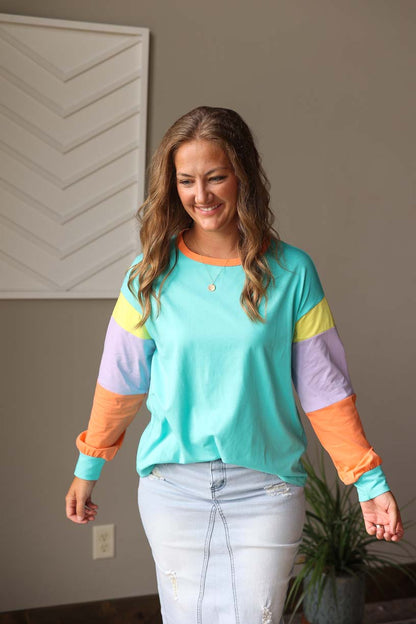 Light Blue Colorblock Top • S-2XL PLUS