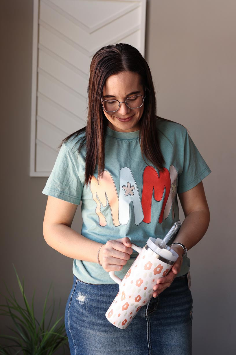 Teal "Mama" Mineral Wash Tee