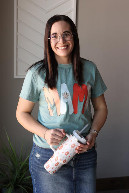Teal "Mama" Mineral Wash Tee