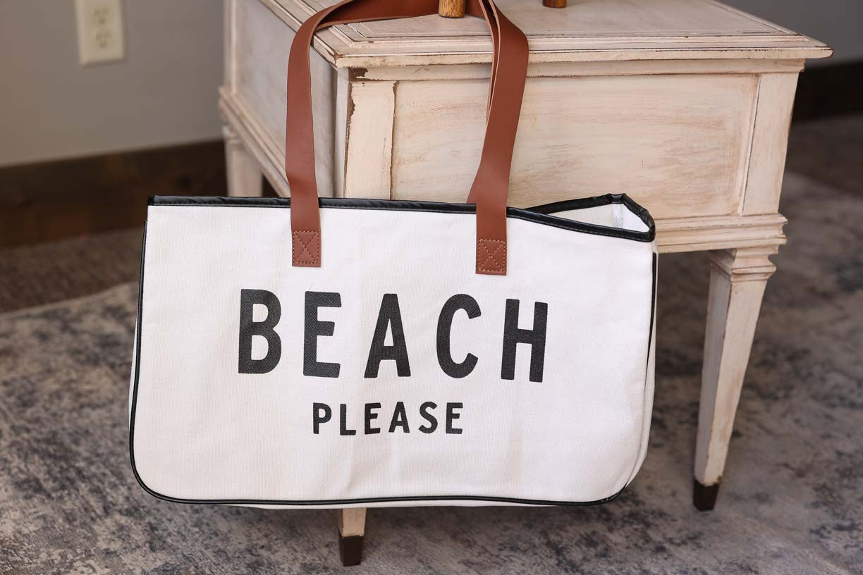 Ivory "Beach Please" Tote Bag