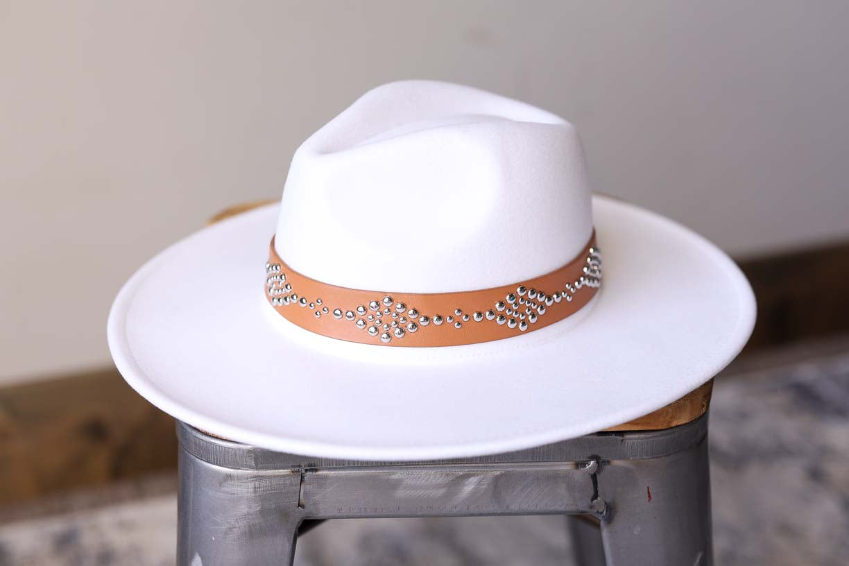 Ivory Studded Wide Brim Panama Hat for Fall Winter Fashion at Classy Closet Online Women's Boutique for Modest Fashion