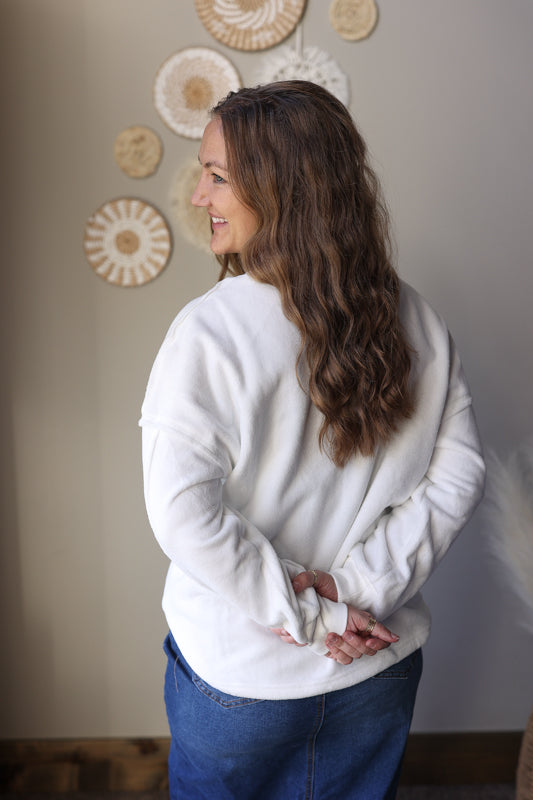 White Exposed Seam Chest Pocket Sweatshirt