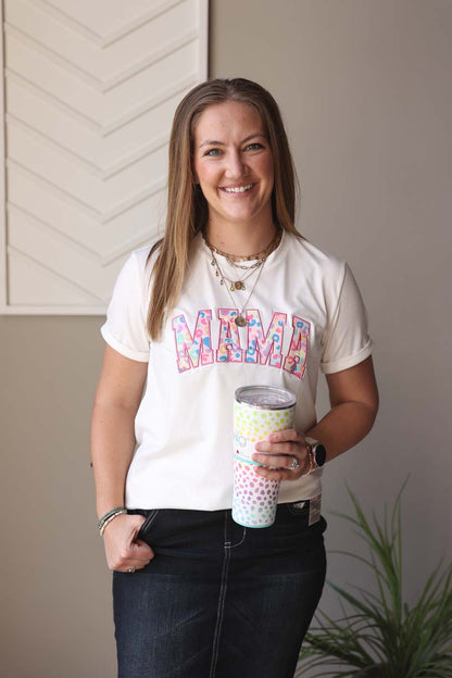 White "MAMA" Leopard Tee • S, M, L