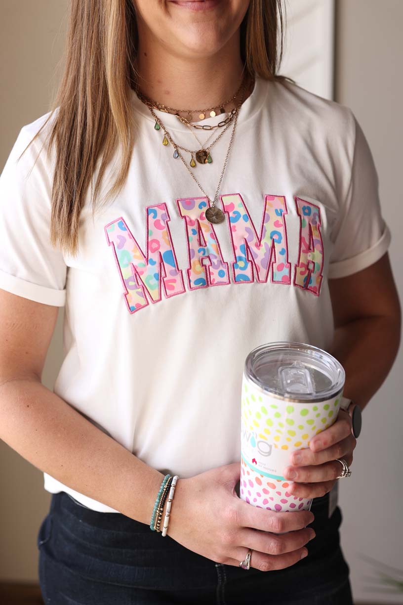 White "MAMA" Leopard Tee • S, M, L
