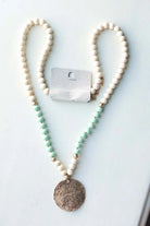 White Mint Gold Long Necklace at Classy Closet Online Women's Modest Clothing Boutique