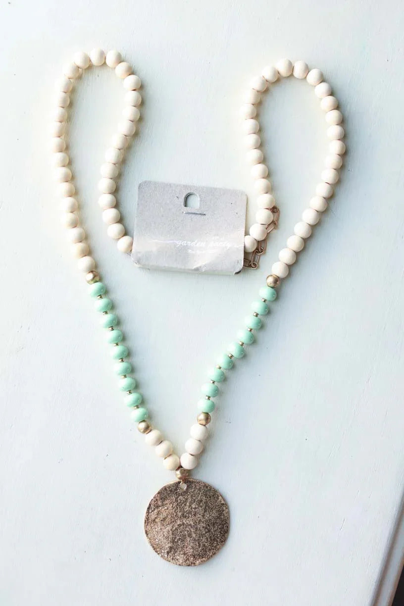 White Mint Gold Long Necklace at Classy Closet Online Women's Modest Clothing Boutique