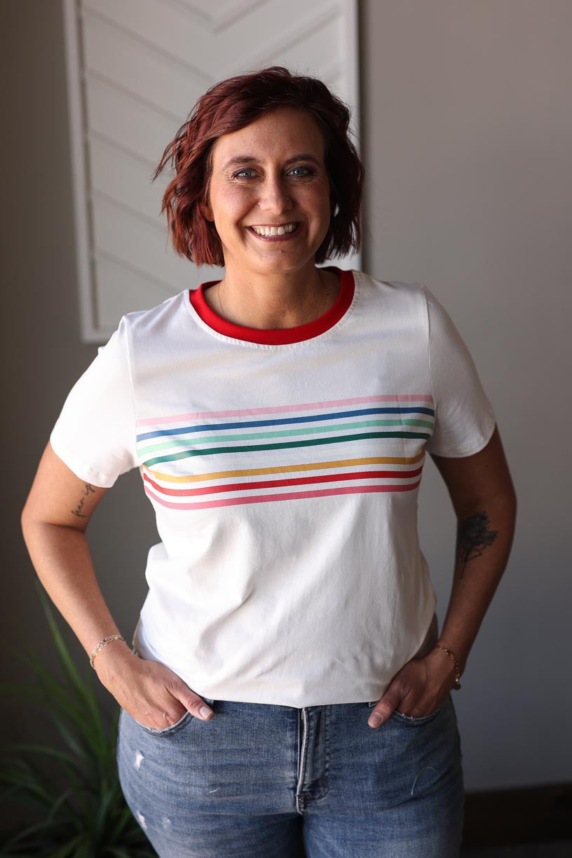 White Contrast Stripe Contrast Tee