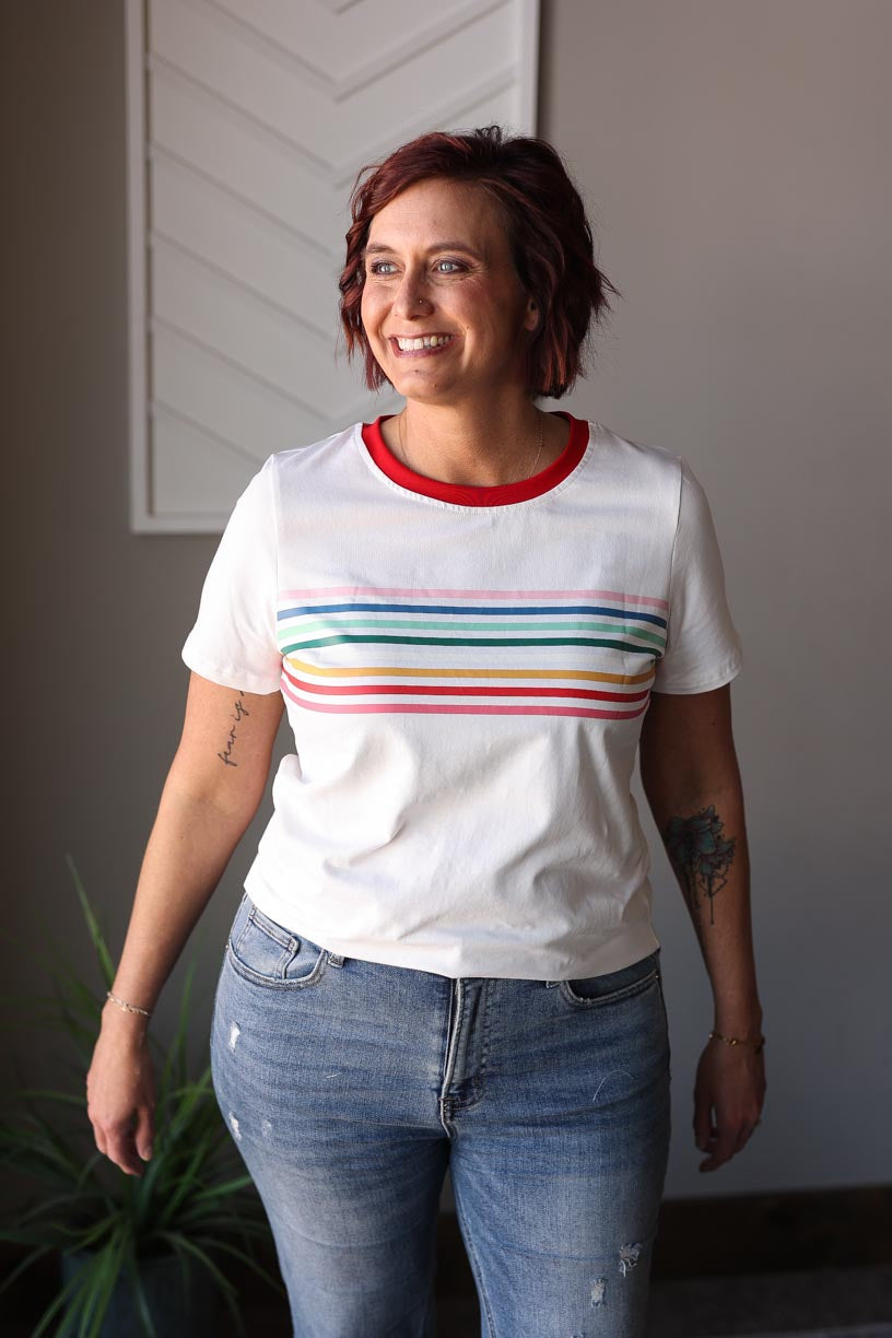 White Contrast Stripe Contrast Tee