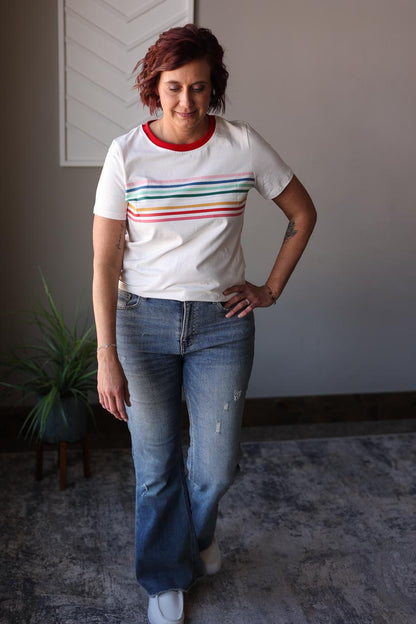 White Contrast Stripe Contrast Tee