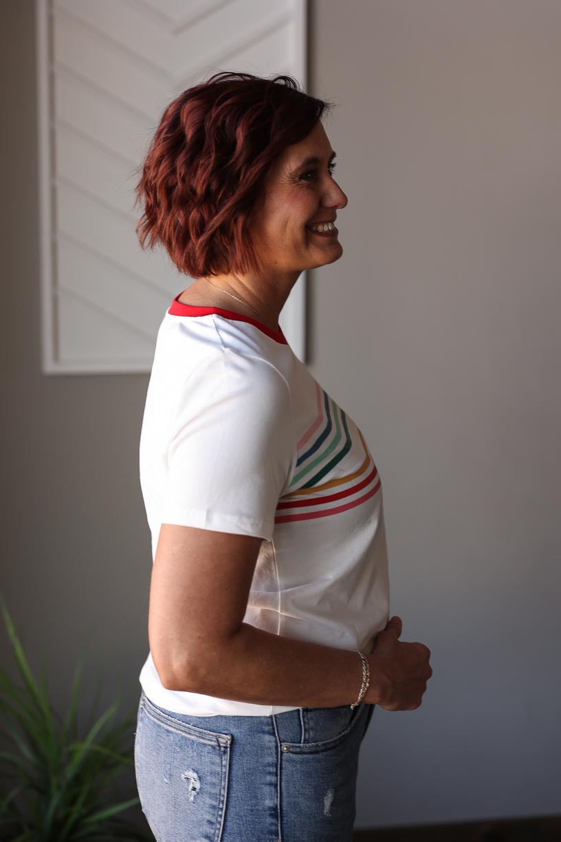 White Contrast Stripe Contrast Tee
