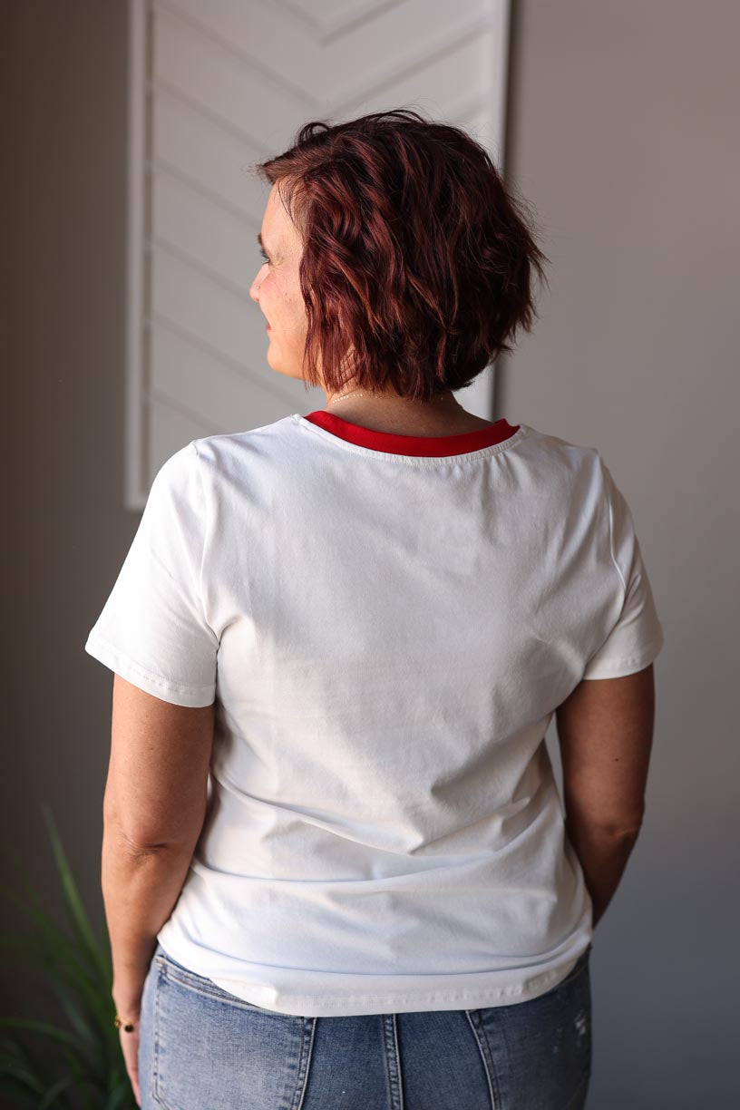 White Contrast Stripe Contrast Tee