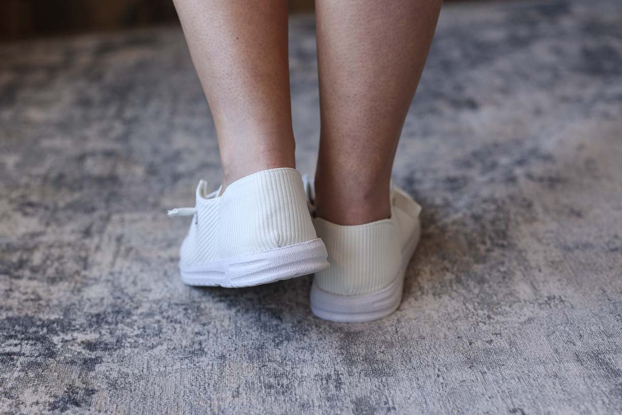 White Ribbed Slip On Shoes