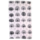 A rectangular white tea towel with a repeating black palm frond and dotted pattern, shown flat against a white background.