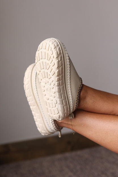 White Contrast Stitch Faux Suede Clog