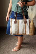 neutral striped canvas shoulder bag purse for summer