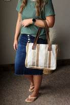 neutral striped canvas shoulder bag purse for summer