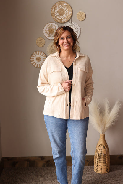 Apricot Ribbed Shacket; S-2XL