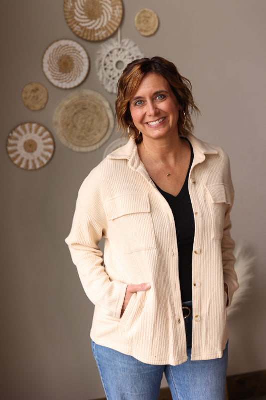 Apricot Ribbed Shacket; S-2XL