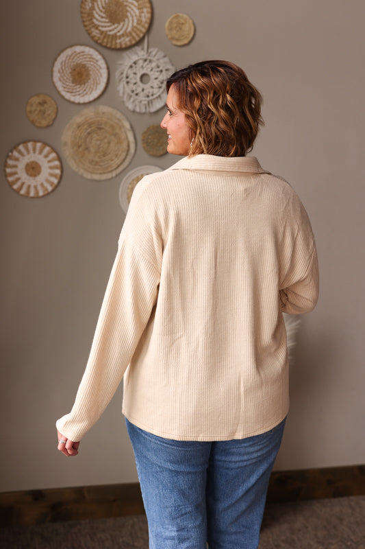 Apricot Ribbed Shacket; S-2XL