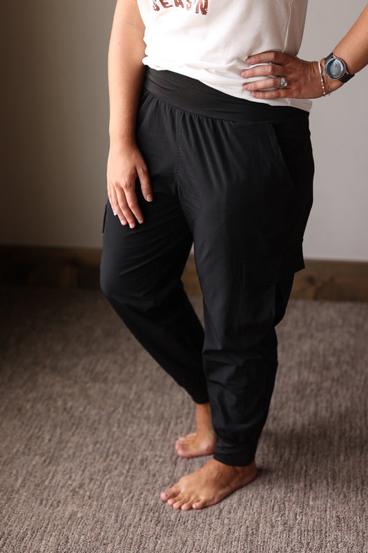 Black High Waist Cargo Joggers