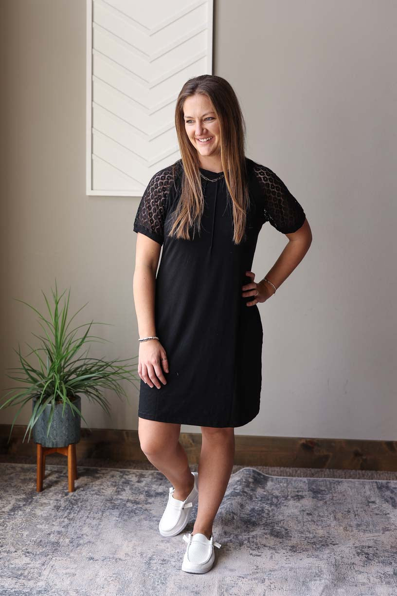 Black Contrast Lace Raglon Sleeve Midi Dress
