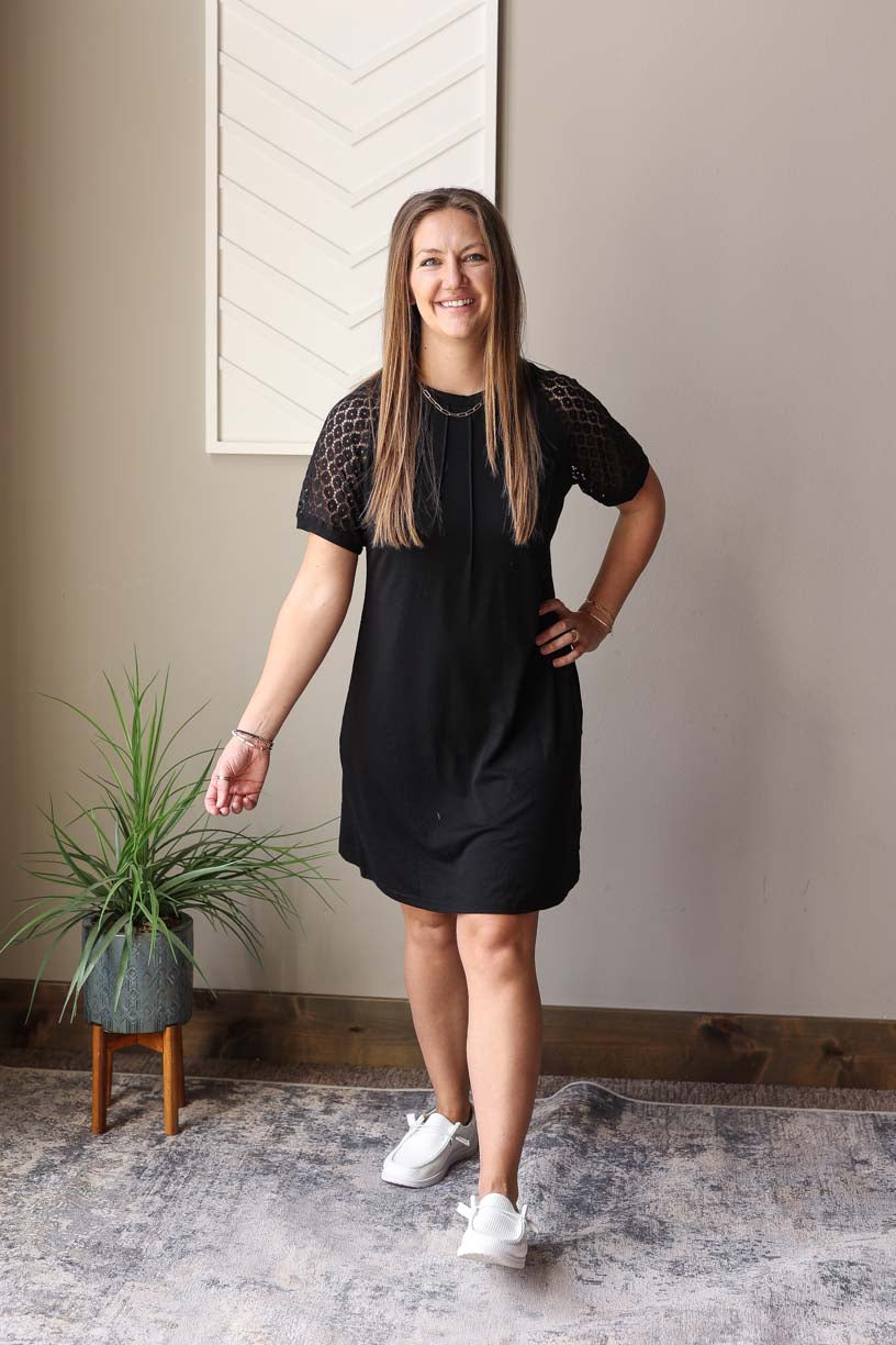 Black Contrast Lace Raglon Sleeve Midi Dress